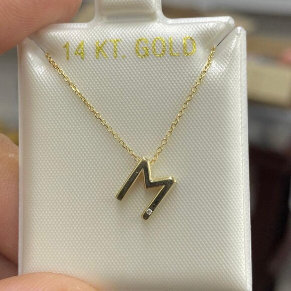 14K Yellow Gold Necklace Pendant Letters CZ Cable Link Chain 18" Jewelry Unisex - Picture 11 of 13